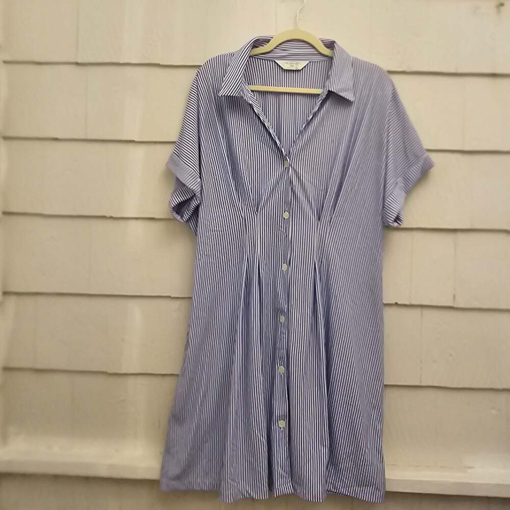 Primark Blue White Striped Shirt Dress Women's 2XL Button Front Midi Casual